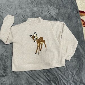 Disney Cream and Brown Cowl Neck Sweater with Bambi Design